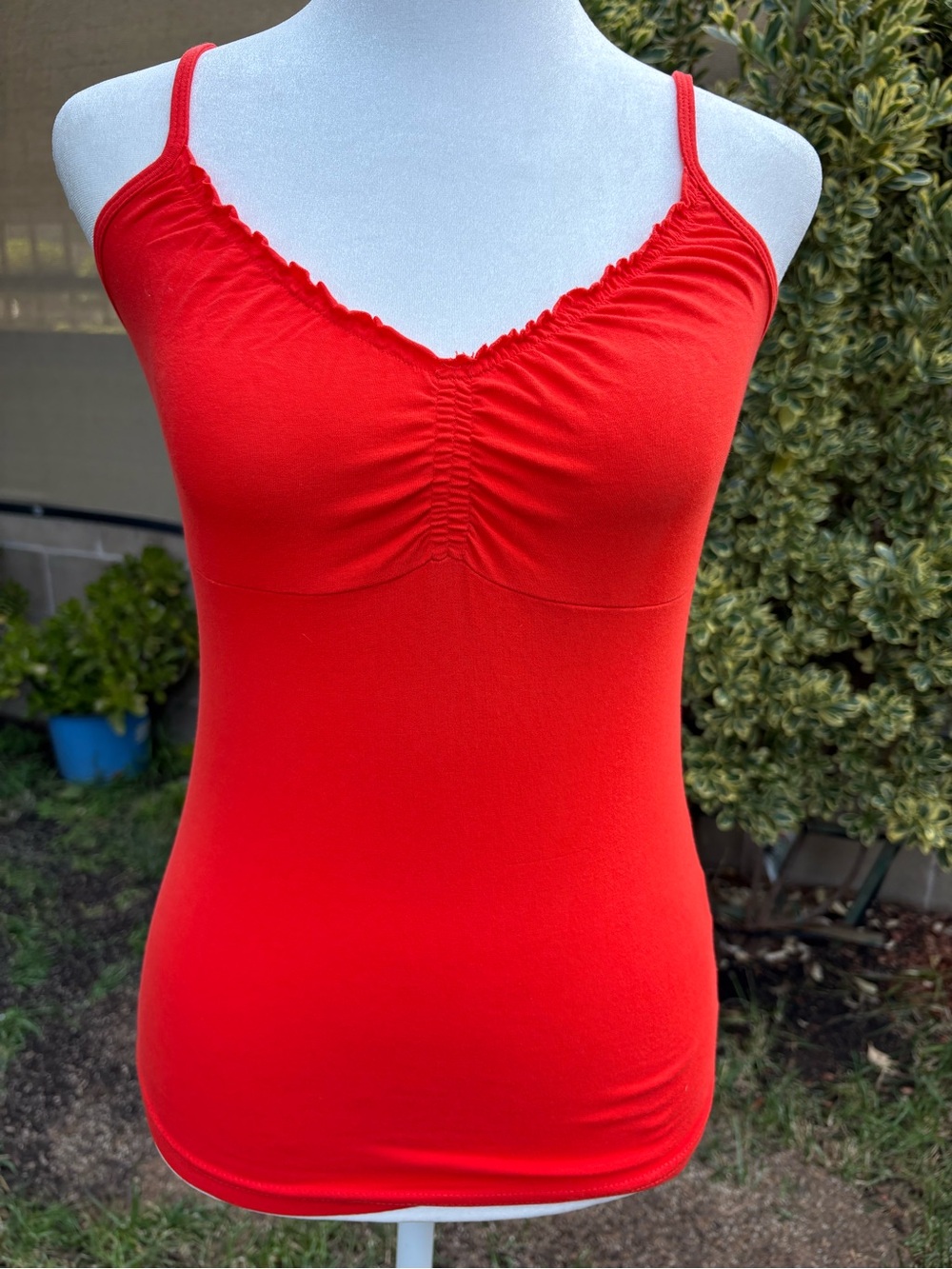 H&M Red Ruched Spaghetti Strap Cami Tank Top Small